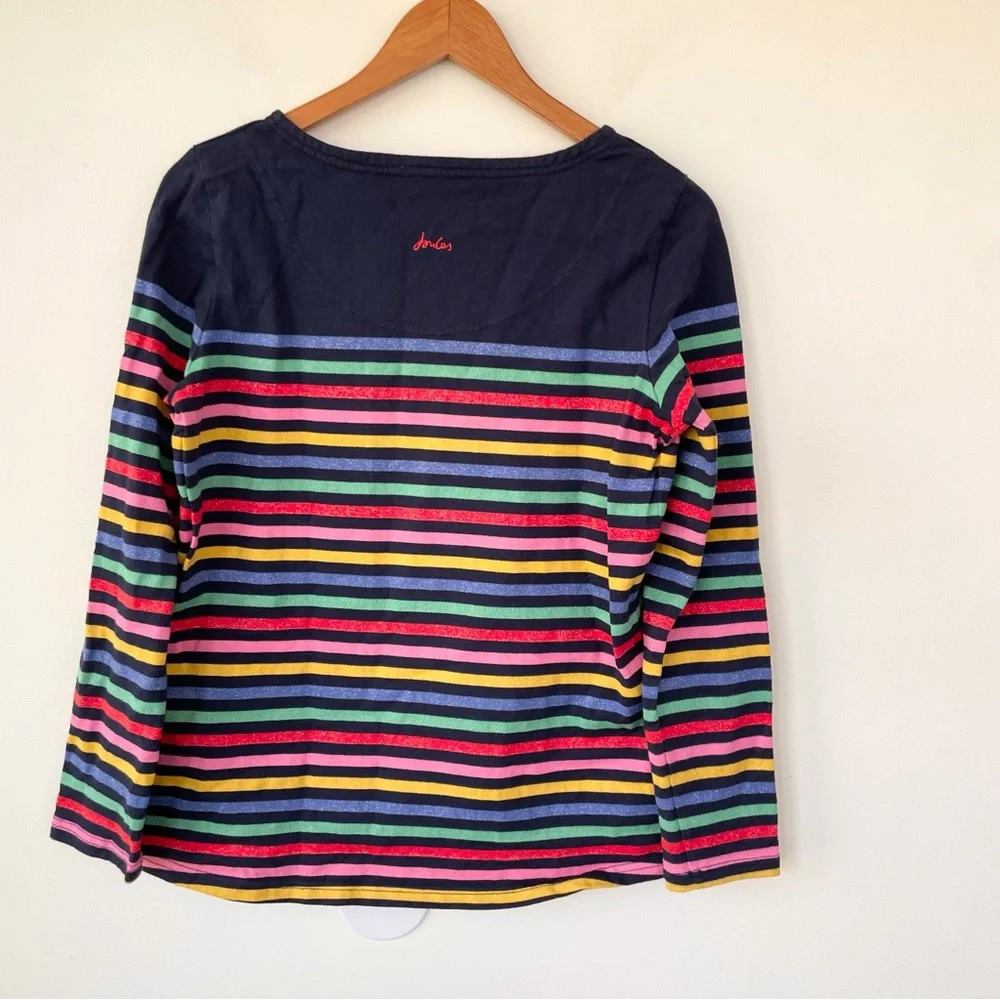 Joules Harbour Luxe Rainbow Stripe Navy Blue Cotton Blend Size 8 Long Sleeve